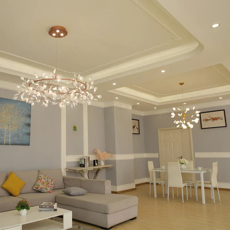 Modern Nordic LED Chandelier Lights - Elegant Firefly Pendant Lighting in Rose Gold/Gold Finish