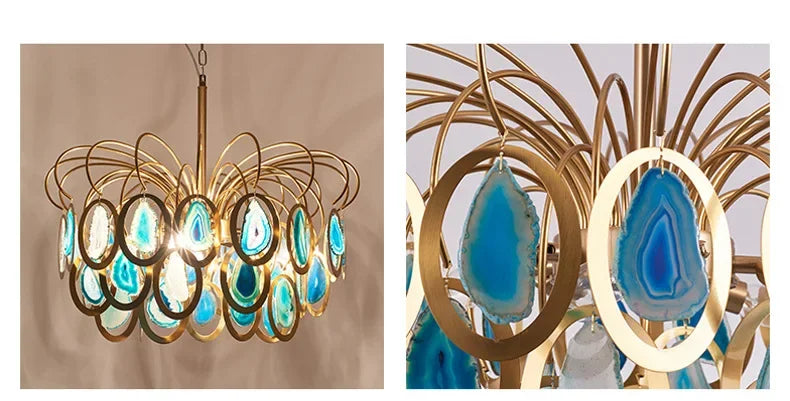 Modern LED Crown Agate Ceiling Chandeliers - Light Luxury Elegance for Living and Dining Spaces