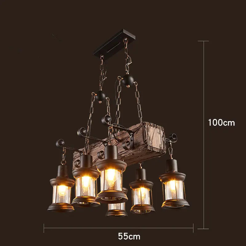 Antique Industrial Retro Wood E27 LED Ceiling Chandelier - Creative Vintage Pendant Lighting for LOFT, Bar, and More