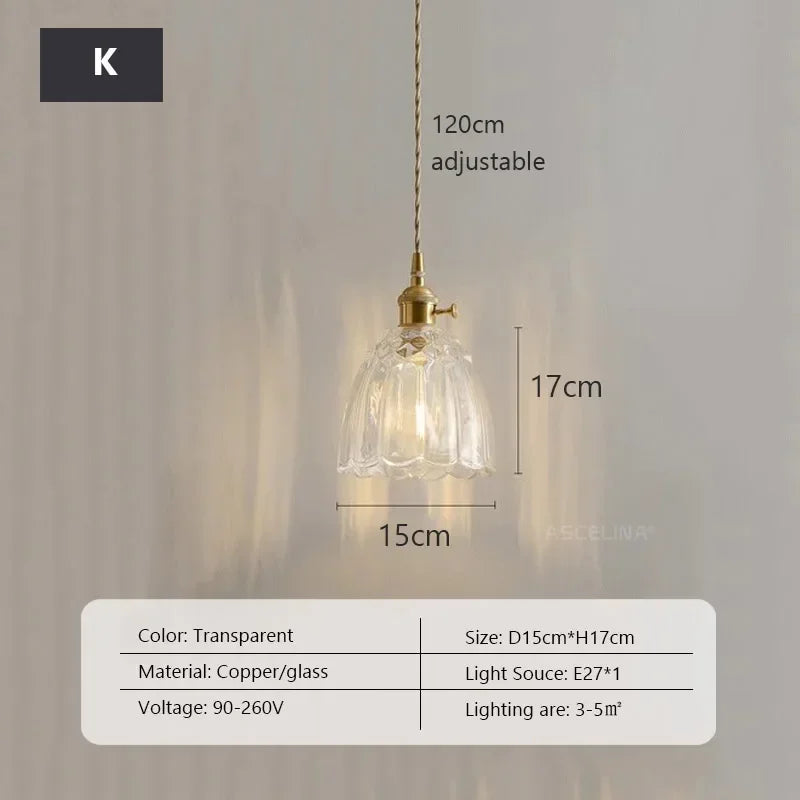 Retro Glass Chandelier Single Head Clear Glass Pendant Lamps Restaurant Tea Room Bar Bedrooms Studio Cafe Clothing Stores Lustre