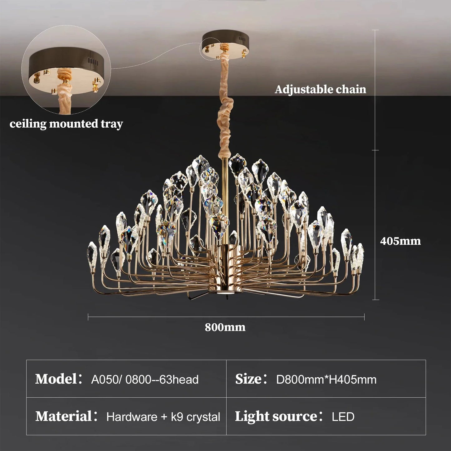 Serena Gold Crystal LED Chandelier – Modern Pendant Light for Dining & Living Room
