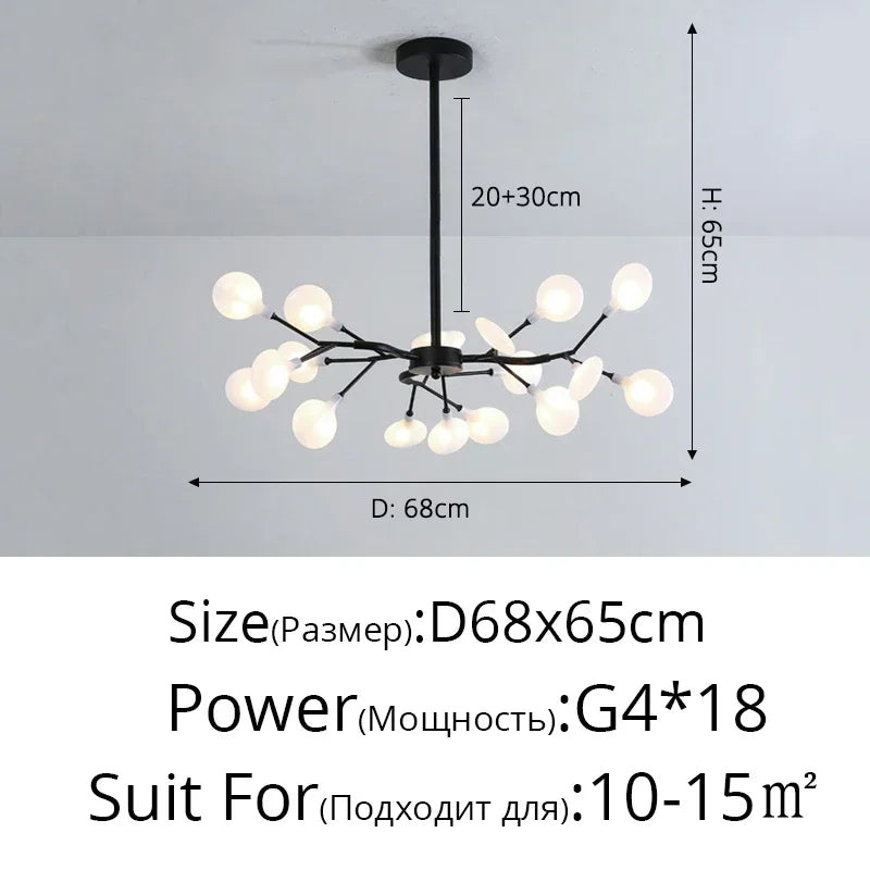 Modern Firefly LED Chandelier - Black and Gold Ceiling Pendant Lamp for Living Room, Bedroom, Hall, and Minimalist Home Decor Indoor Lighting