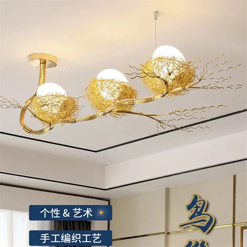 Modern LED Gold Bird's Nest Chandeliers - Illuminate Your Living, Dining, and Kitchen Spaces with Unique Elegance