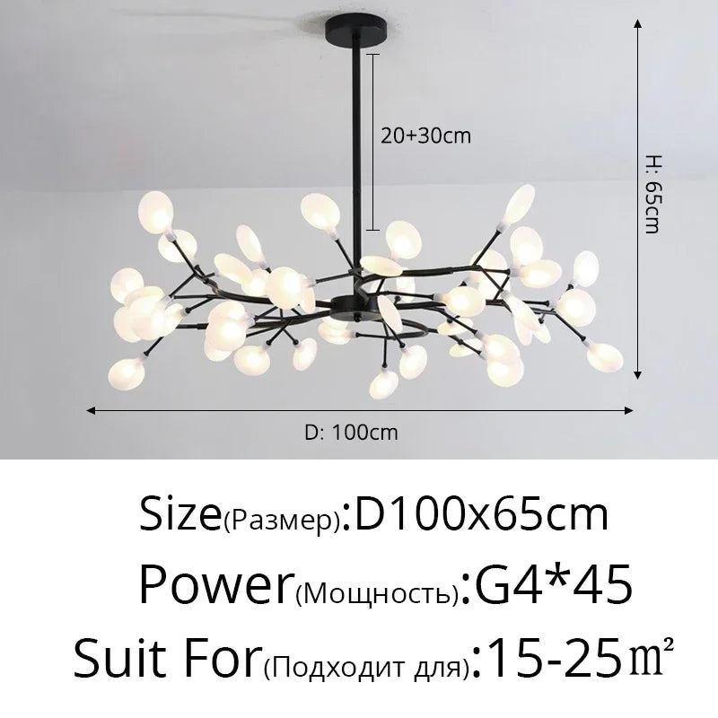 Modern Firefly LED Chandelier - Black and Gold Ceiling Pendant Lamp for Living Room, Bedroom, Hall, and Minimalist Home Decor Indoor Lighting