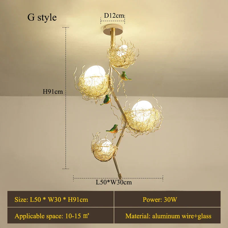 Modern LED Gold Bird's Nest Chandeliers - Illuminate Your Living, Dining, and Kitchen Spaces with Unique Elegance