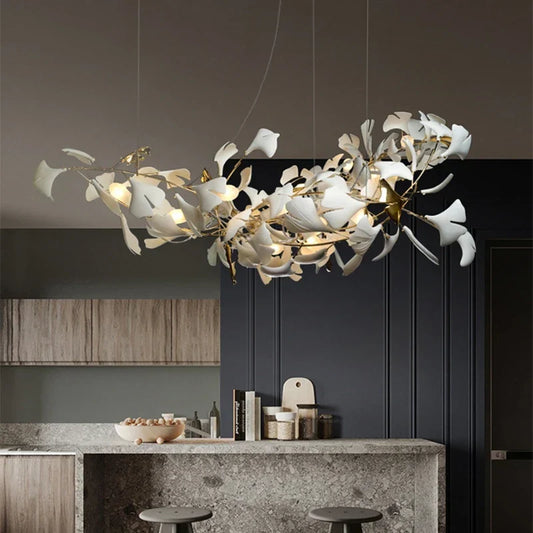 Exquisite Porcelain Leaves Chandeliers - Luxury LED Pendant Lights for Living Room, Bedroom, Hotel, and Restaurant Decor with Ginkgo Branch Lamp Design