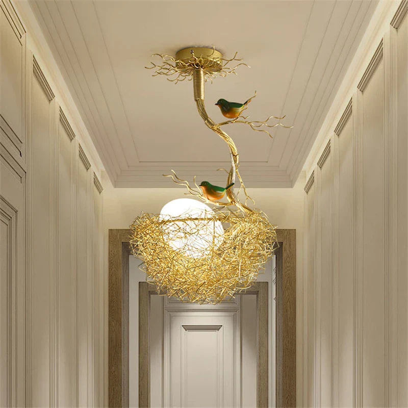 Modern LED Gold Bird's Nest Chandeliers - Illuminate Your Living, Dining, and Kitchen Spaces with Unique Elegance