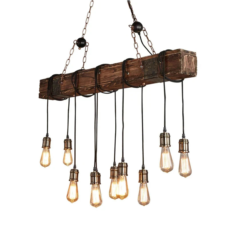 Antique Industrial Retro Wood E27 LED Ceiling Chandelier - Creative Vintage Pendant Lighting for LOFT, Bar, and More