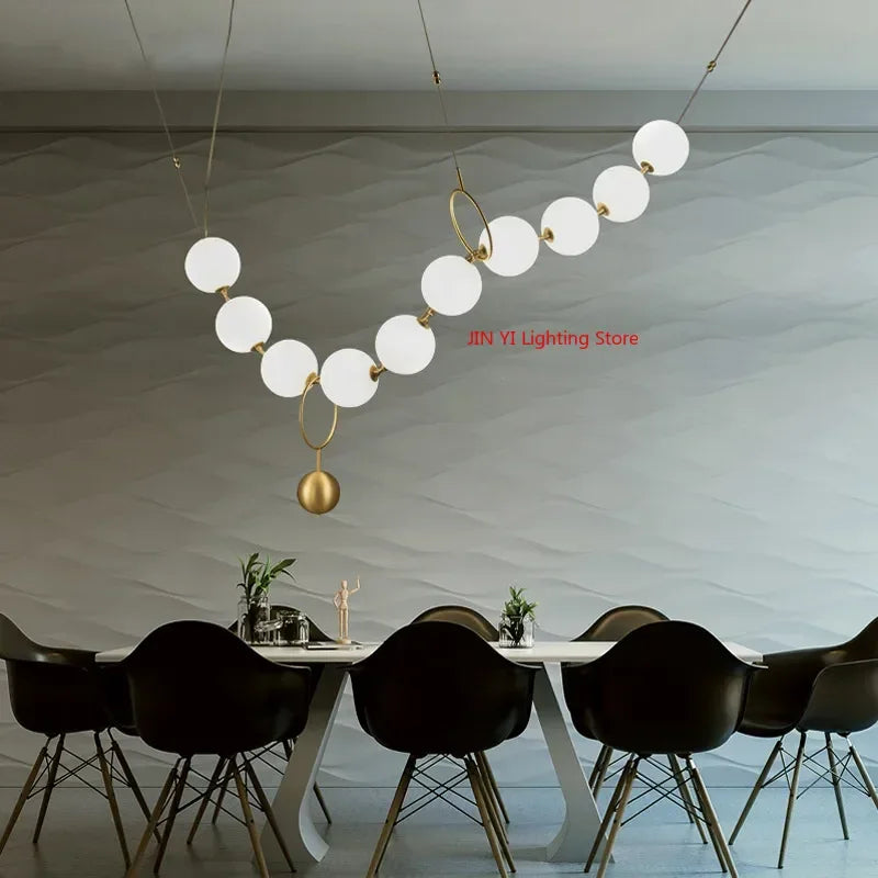 Nordic Luxury Necklace Led Pendant Light  For Ceiling Chandelier White Glass Ball Hanging Lamp Glass Lampshade 12cm