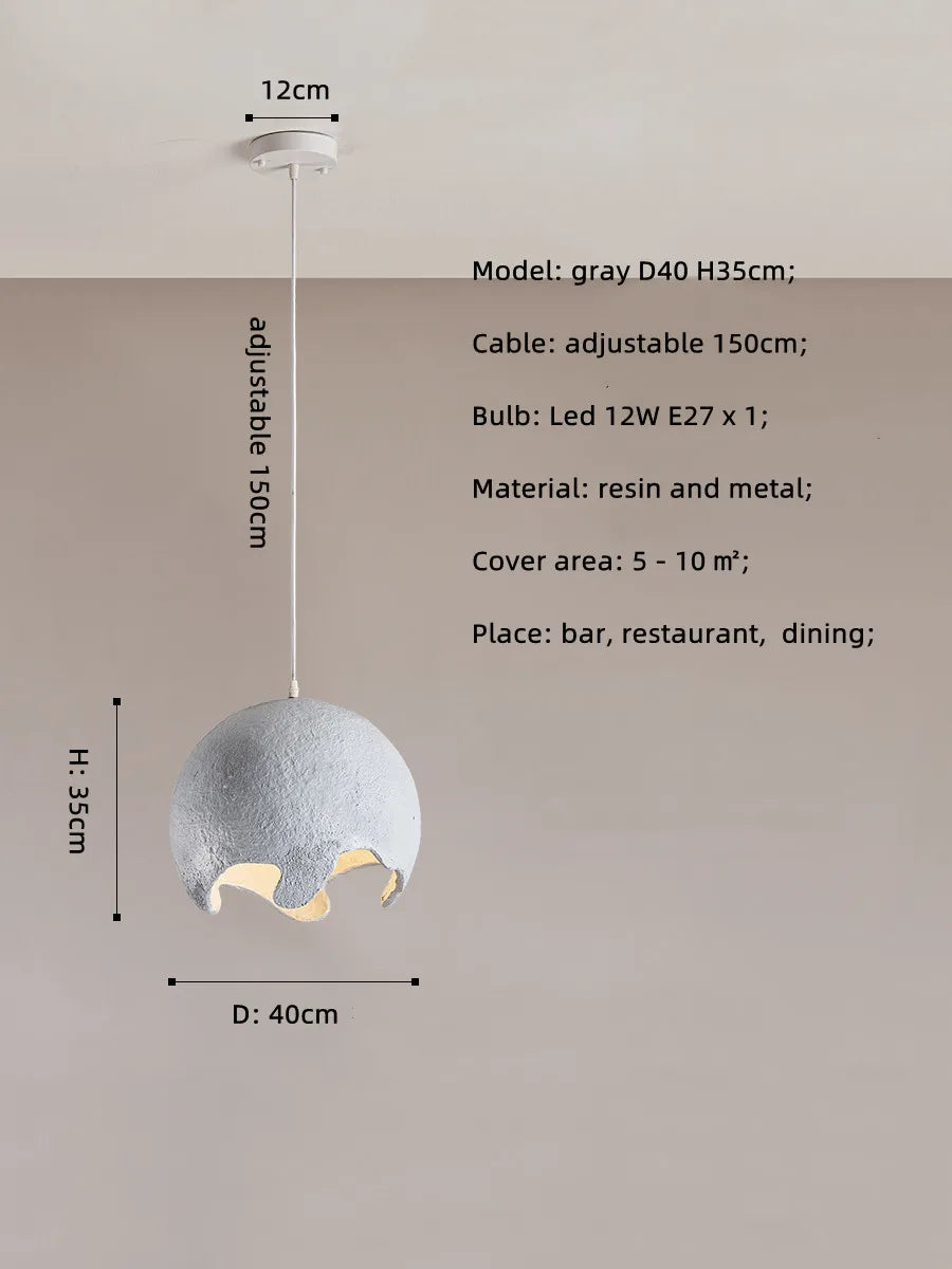 Nordic Wabi Sabi E27 LED Pendant Lights - Japan Restaurant Resin Hanging Lamp for Dining Room, Bar, and Unique Suspended Light Fixtures