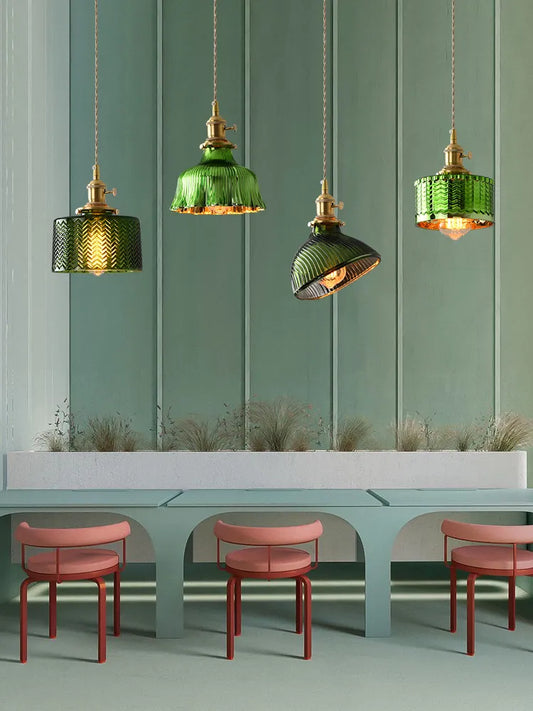 Vintage Brass Green Glass Pendant Light - Illuminate Your Dining Room, Bar, or Bedroom with Scandinavian Elegance