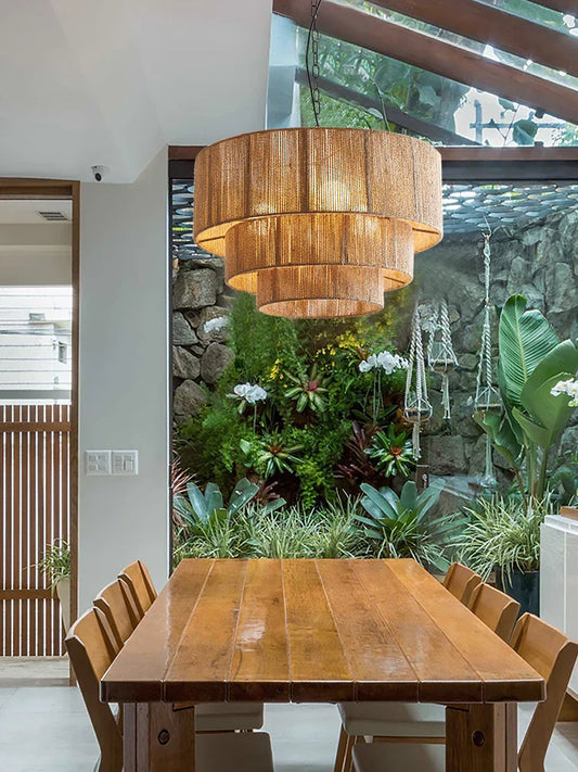 Bohemian Retro Chandelier - Handmade Rattan Pendant Lamps for Creative Country-Style Decor