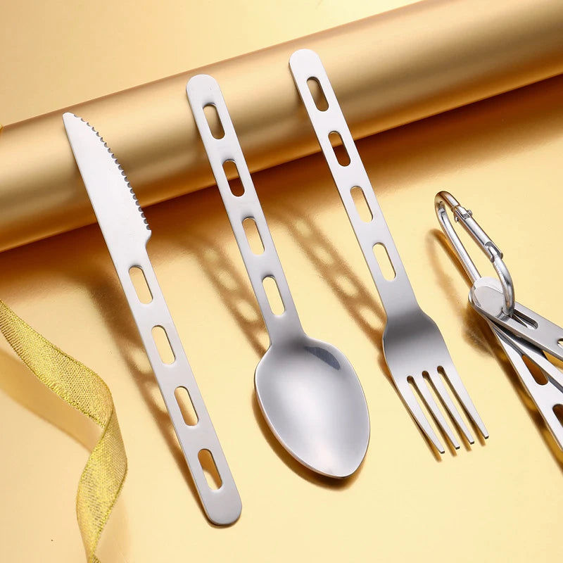 Dining & Tableware: 3pcs/set Stainless Steel Cutlery Set Knife Fork Spoon For Home Use Travel Camping Picnic Portable Tableware Set by DaAvere Home