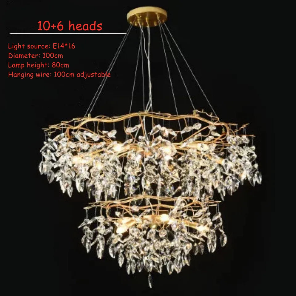 Modern LED Leaf Crystal Ceiling Chandeliers - Elegance for Living, Dining, and Bedrooms