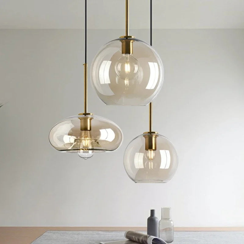Nordic Glass LED Pendant Light - Versatile Single/Multi Head Chandelier for Home Decor
