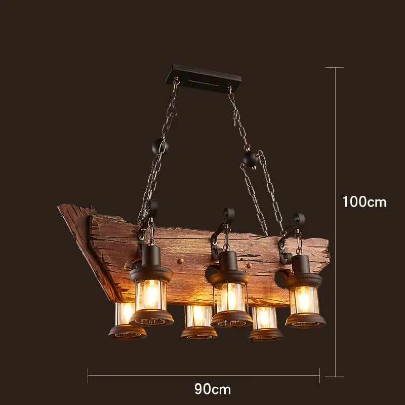 Antique Industrial Retro Wood E27 LED Ceiling Chandelier - Creative Vintage Pendant Lighting for LOFT, Bar, and More