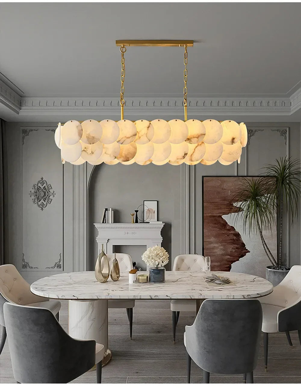 Modern Luxury LED Natural Marble Chandeliers - Illuminating Elegance for Living, Dining, and Kitchen