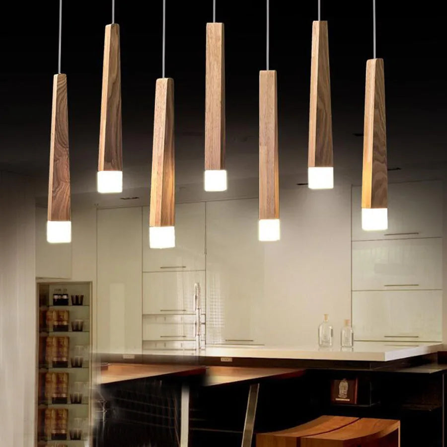 Modern Wooden Stick Pendant Light - Nordic Elegance for Kitchen and Living Room Decor
