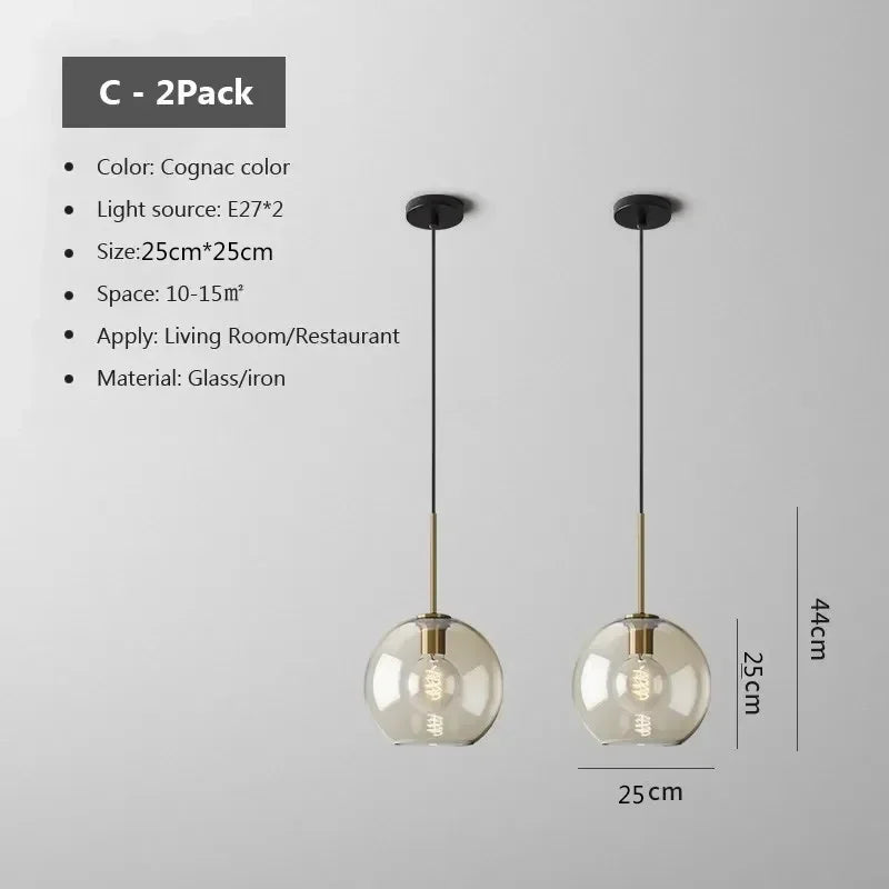 Nordic Glass LED Pendant Light - Versatile Single/Multi Head Chandelier for Home Decor