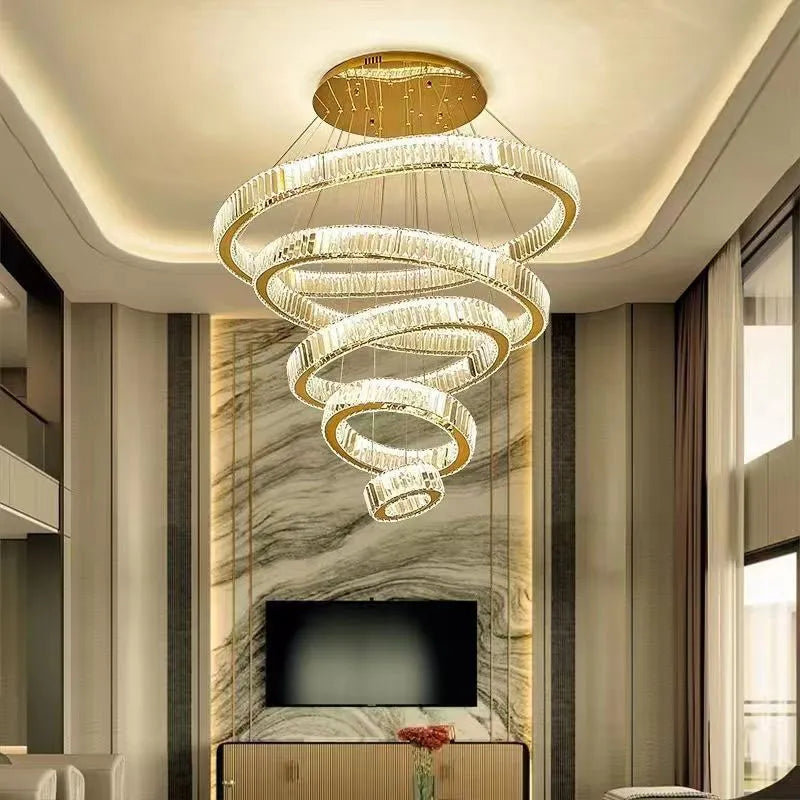 Modern Luxury Crystal Chandeliers - Golden Chandelier Lighting for Living Rooms, Stairs, and Duplex Halls