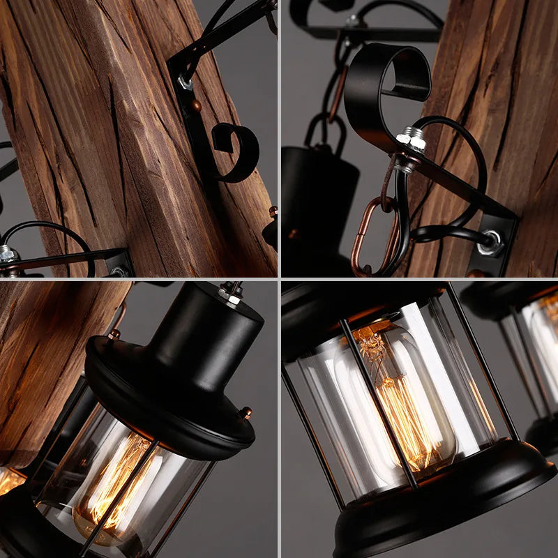 Antique Industrial Retro Wood E27 LED Ceiling Chandelier - Creative Vintage Pendant Lighting for LOFT, Bar, and More