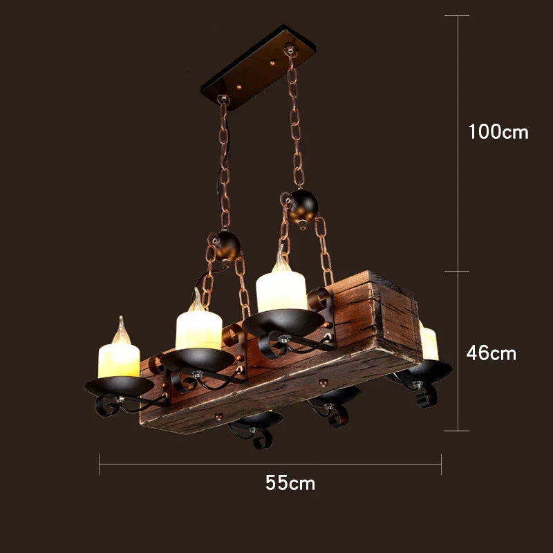 Antique Industrial Retro Wood E27 LED Ceiling Chandelier - Creative Vintage Pendant Lighting for LOFT, Bar, and More