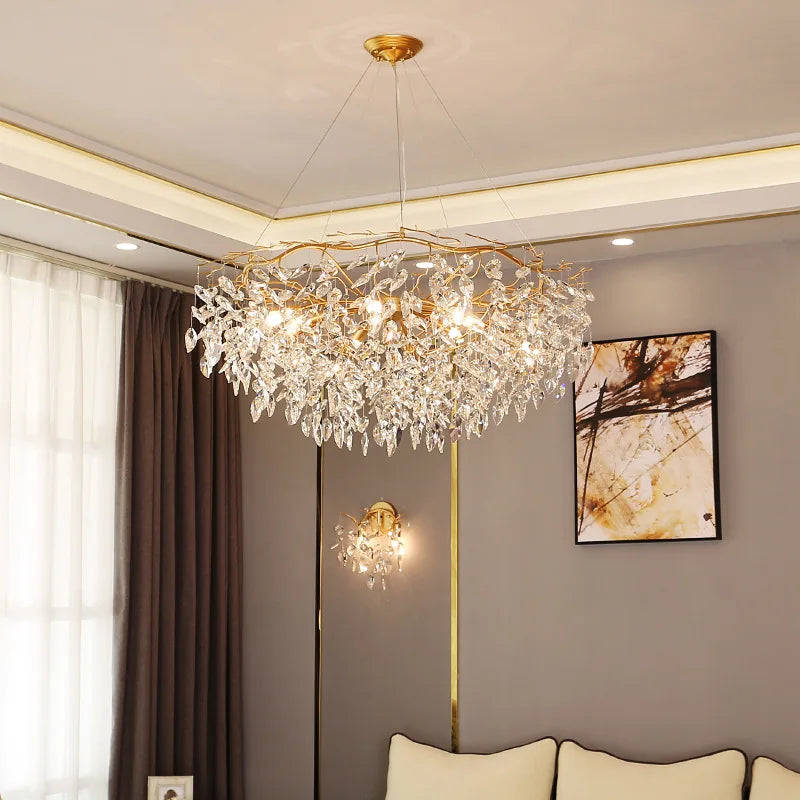 Modern LED Leaf Crystal Ceiling Chandeliers - Elegance for Living, Dining, and Bedrooms