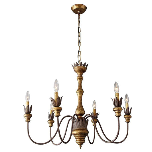 Vintage 6-Head Wooden Pendant Lamp - French Wooden Chandelier Light for Living Room, Bedroom, and Dining Room Decor
