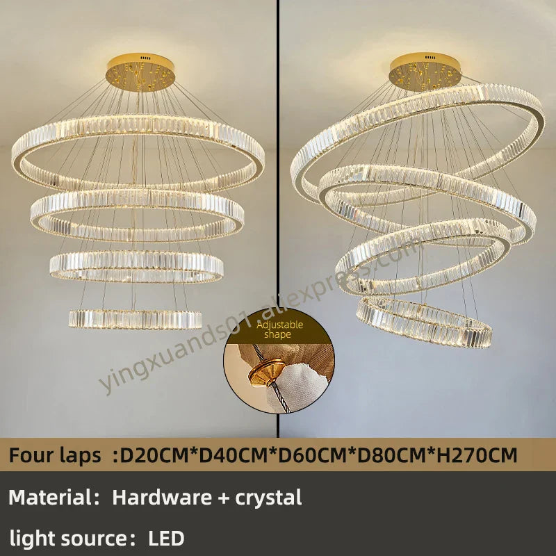 Modern Luxury Crystal Chandeliers - Golden Chandelier Lighting for Living Rooms, Stairs, and Duplex Halls