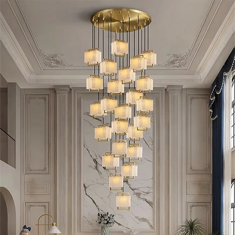 Modern Natural Marble LED Living Room Chandeliers - Elegant Lighting Fixtures for Staircases, Lofts, and Dining Rooms