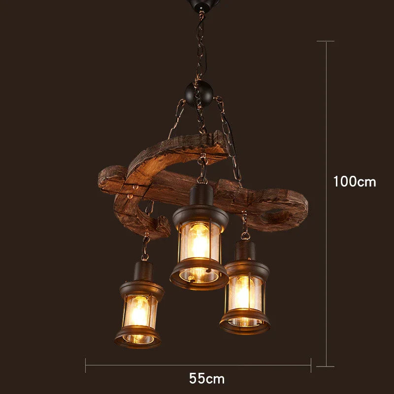 Antique Industrial Retro Wood E27 LED Ceiling Chandelier - Creative Vintage Pendant Lighting for LOFT, Bar, and More