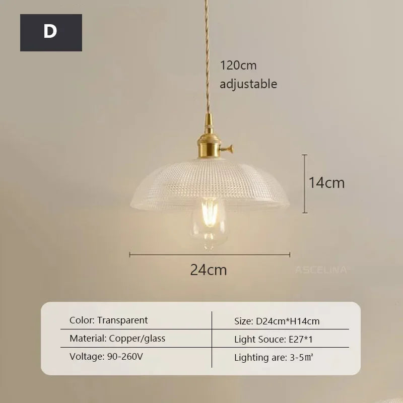 Retro Glass Chandelier Single Head Clear Glass Pendant Lamps Restaurant Tea Room Bar Bedrooms Studio Cafe Clothing Stores Lustre