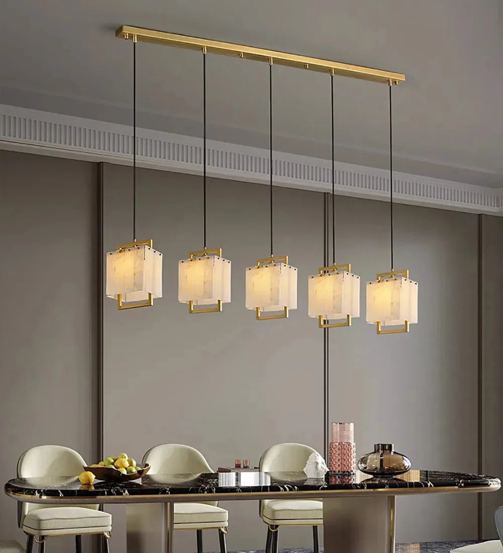 Modern Natural Marble LED Living Room Chandeliers - Elegant Lighting Fixtures for Staircases, Lofts, and Dining Rooms