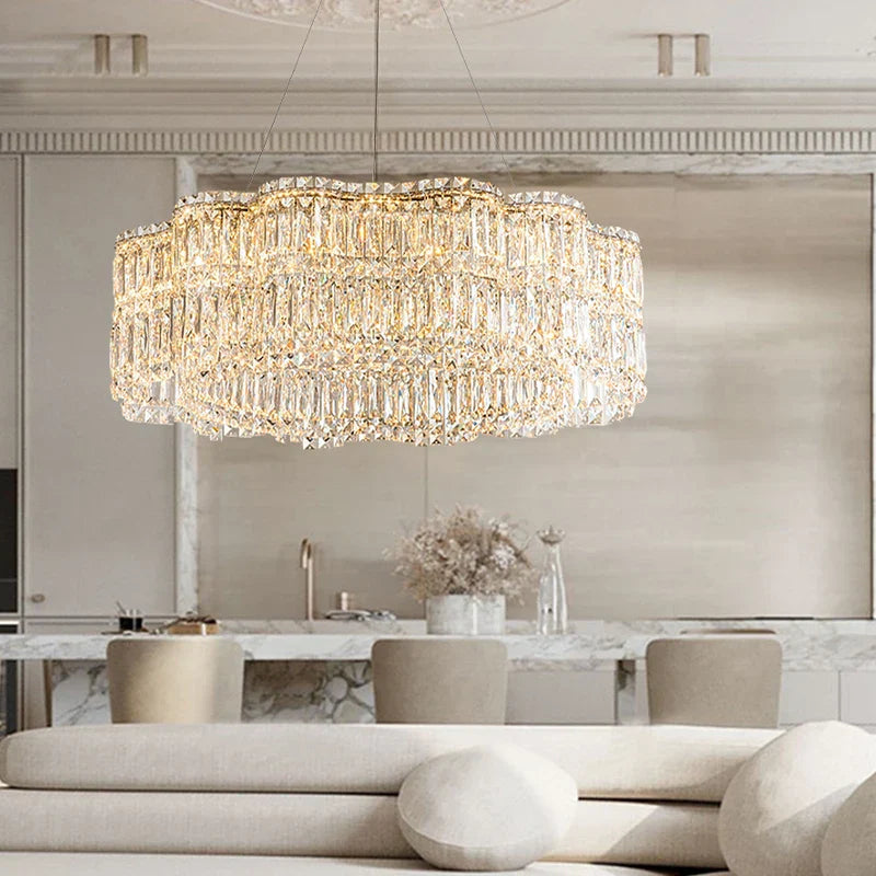 Flower Wave Crystal Luxury Ceiling Chandeliers - Modern LED Lustre Hanging Lamps for Dining Room
