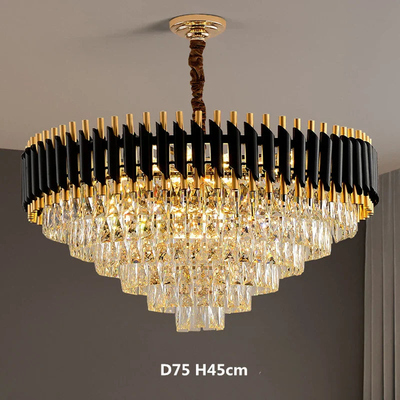 Modern LED Luxury Black Gold Crystal Chandeliers - Elegant Indoor Lighting Fixture for Living and Dining Rooms