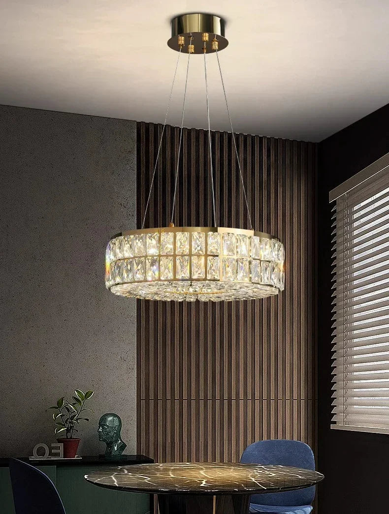 Modern Minimalist Crystal Light Luxury Circular Ring Hanging Lamp High-end Atmospheric Hall Light Bedroom Crystal Pendant Light