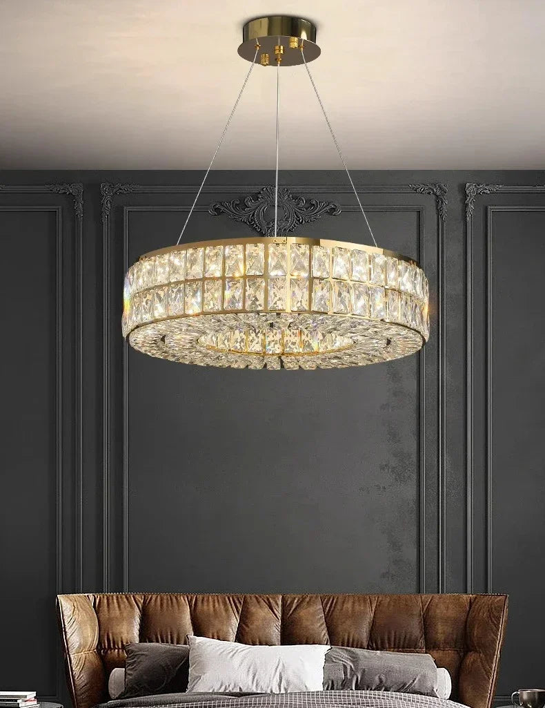 Modern Minimalist Crystal Light Luxury Circular Ring Hanging Lamp High-end Atmospheric Hall Light Bedroom Crystal Pendant Light