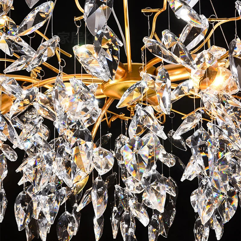 Modern LED Leaf Crystal Ceiling Chandeliers - Elegance for Living, Dining, and Bedrooms