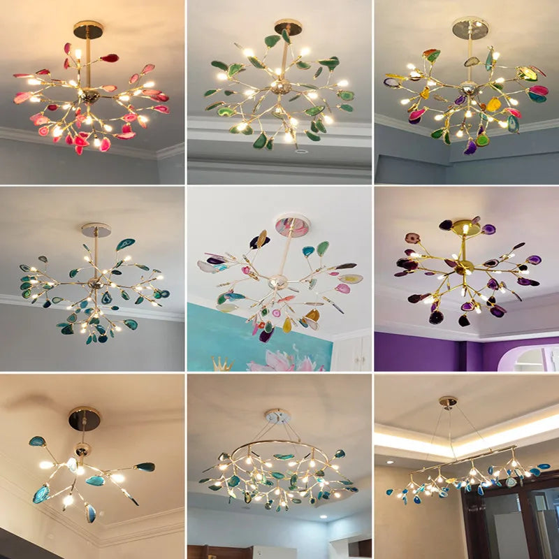 Nordic Colorful Agate LED Ceiling Chandeliers - Illuminate Your Living, Dining, and Bedroom with Artistic Elegance
