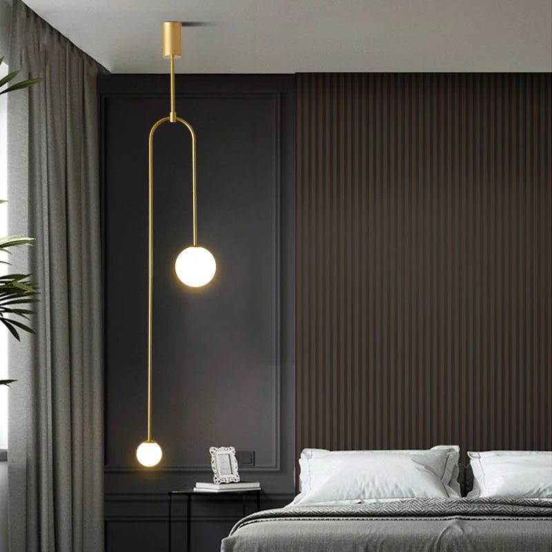 Modern Glass Ball Pendant Light - LED Bedside Hanging Lighting for Nordic Golden Luxury Decor in Hallways, Living Rooms, and Bedrooms