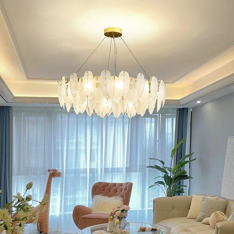 Luxurious Nordic LED Chandeliers - Gold Art Decor Feather Design - Ideal for Living Rooms, Dining Rooms, Bedrooms, and Kitchens