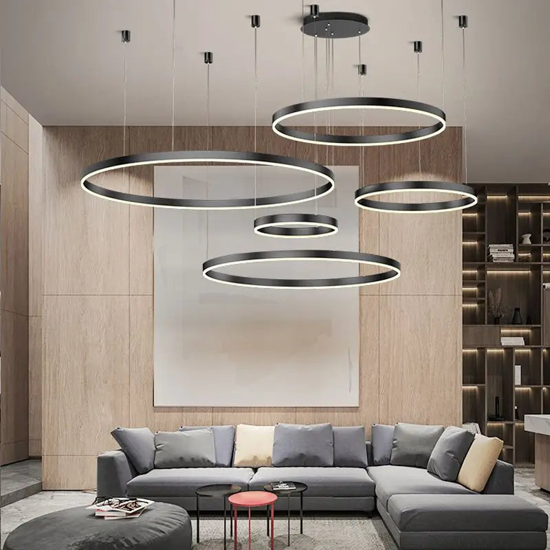 Modern LED Home Decor Chandelier Ring Light - Circular Fixtures for Home Living, Ceiling Pendant Lamp in Gold, Black, and Coffee
