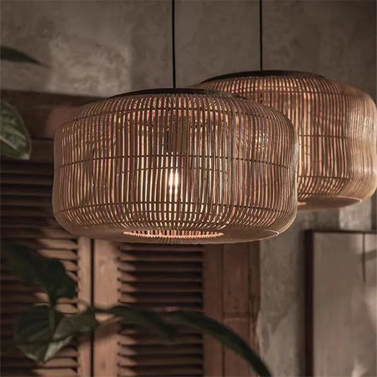 Wabi-Sabi Vintage Rattan Pendant Light - Hand-Woven Japanese Style Elegance for Dining Room Decor