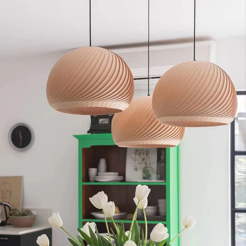 Nordic Round Ball Wooden Pendant Light - Simple and Creative Lighting for Living Room, Bedroom, Dining Room, and Bar Decor