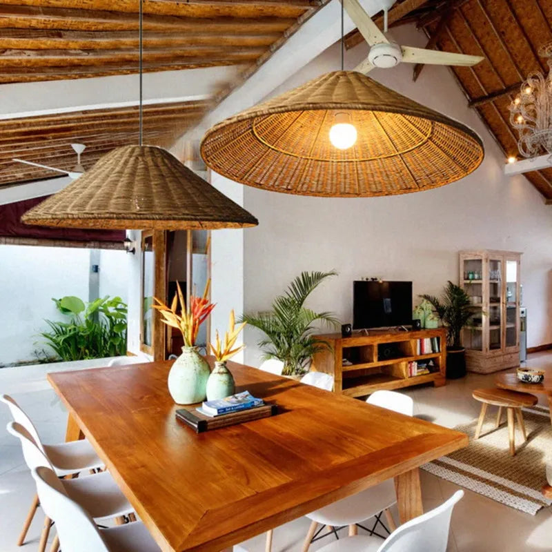 Minimalist Rattan Dou Pendant Light - Hand-Knitted Elegance for Dining, Living, and Kitchen Spaces