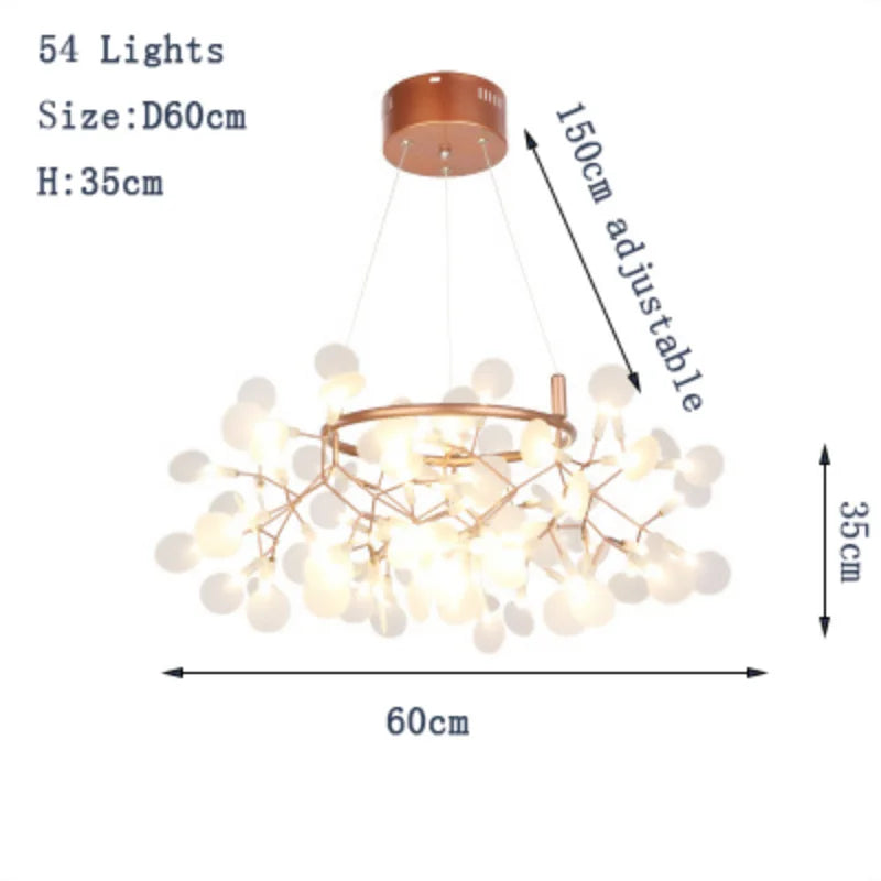 Modern Nordic LED Chandelier Lights - Elegant Firefly Pendant Lighting in Rose Gold/Gold Finish