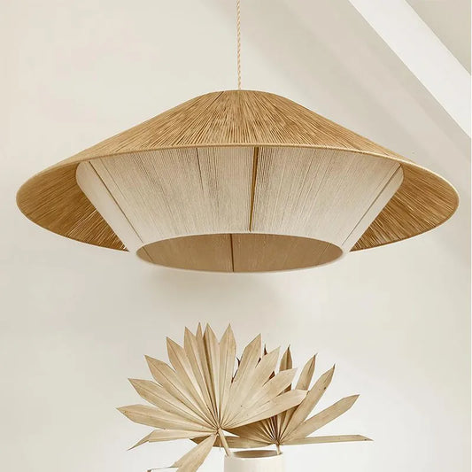 Japanese-Inspired Retro Chandelier - Woven Hemp Rope Pendant Lamp for Creative Home Decor