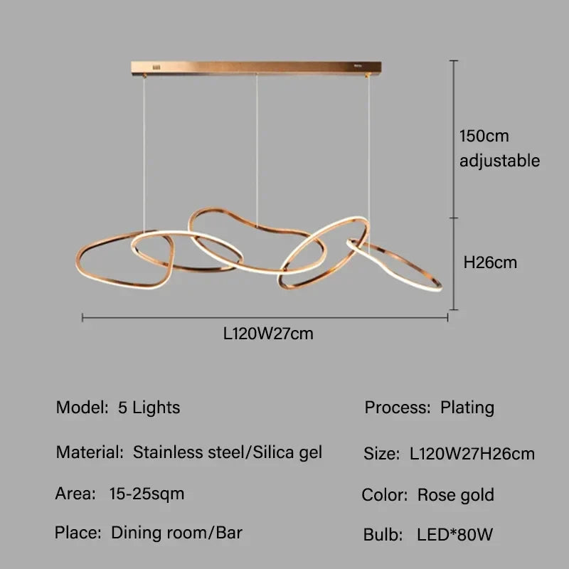Modern Rose Gold LED Chandeliers - Elegant Lighting for Living and Dining Room Decor
