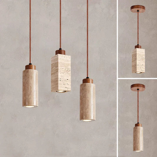 Yellow Travertine Marble Pendant Lamp - Wabi-Sabi Elegance for Dining, Kitchen, and More
