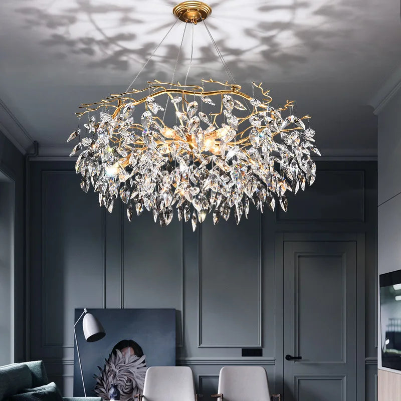 Modern LED Leaf Crystal Ceiling Chandeliers - Elegance for Living, Dining, and Bedrooms